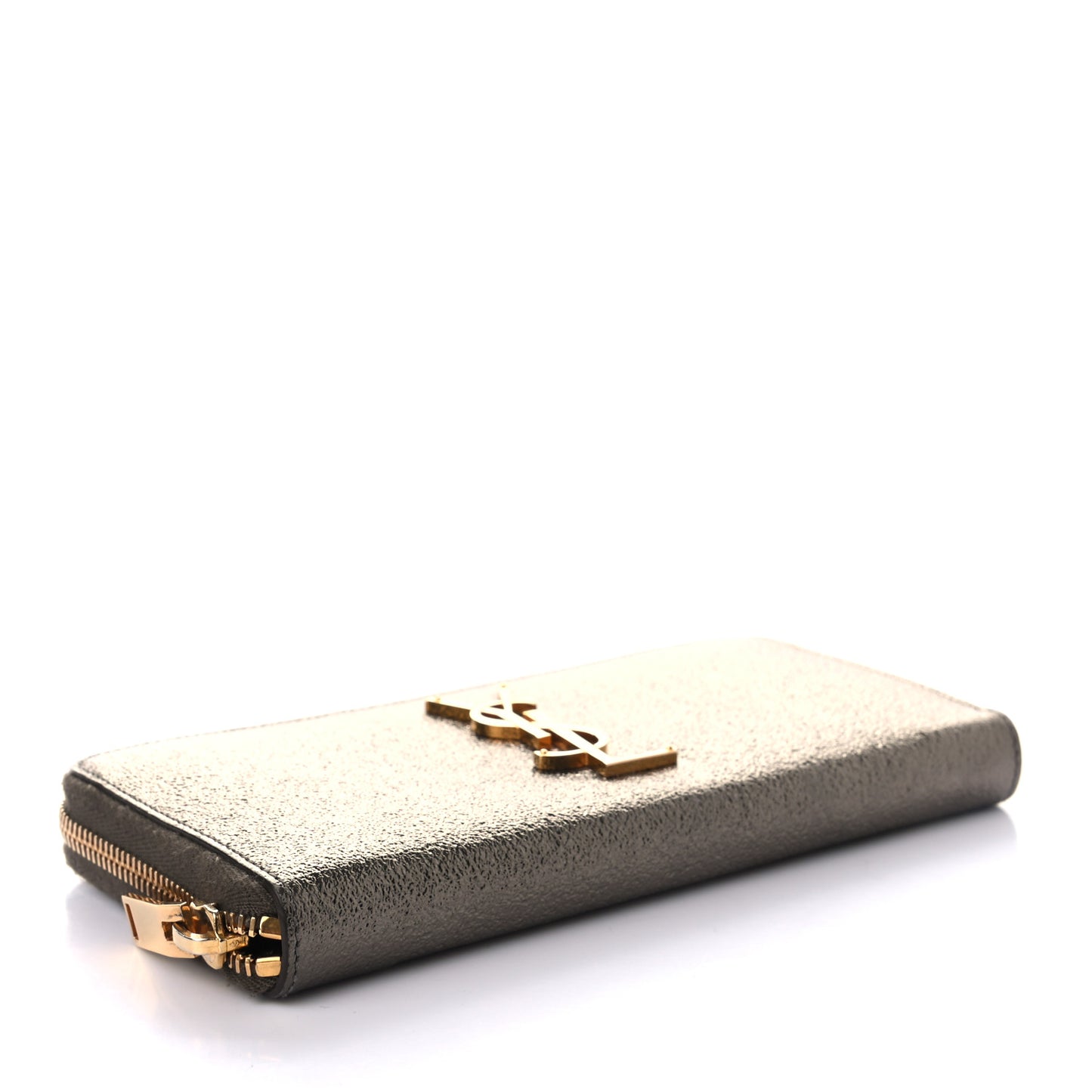 Metallic Calfskin Textured Continental Zip Around Wallet Gold