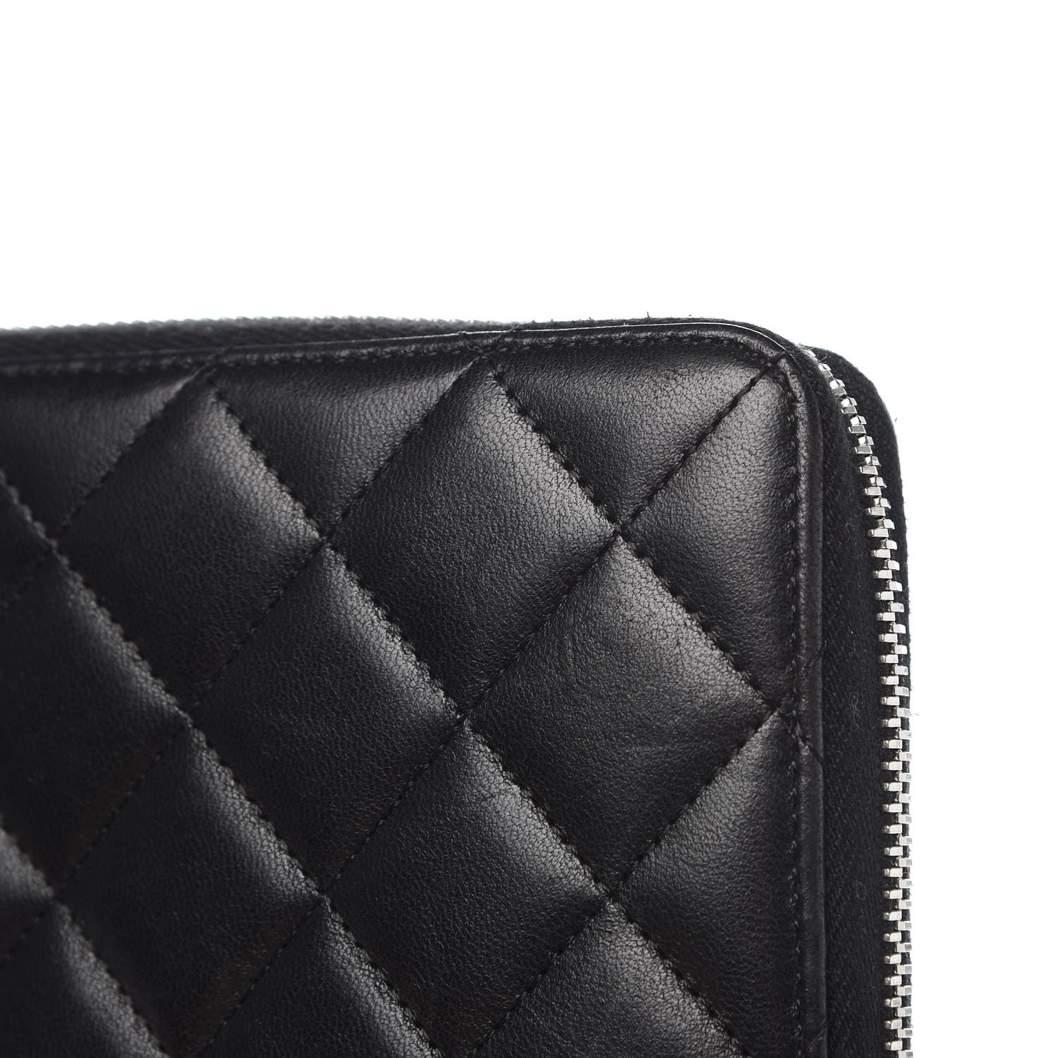Chanel Lambskin Quilted Large Zip Around Organizer Wallet Black 10 of 13