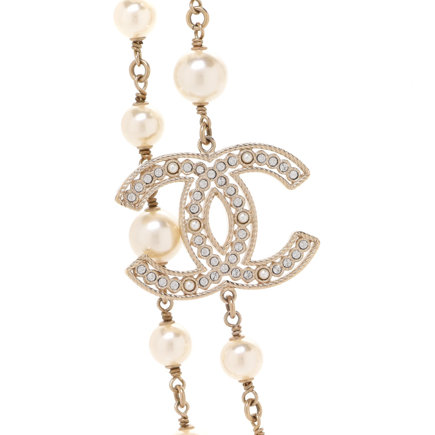 Chanel Crystal Baguette Pearl CC Necklace Gold 4 of 6