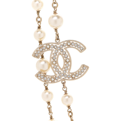 Chanel Crystal Baguette Pearl CC Necklace Gold 4 of 6