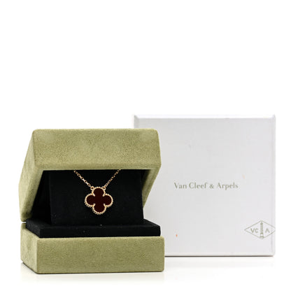 Van Cleef & Arpels 18K Yellow Gold Carnelian Vintage Alhambra Pendant Necklace 6 of 6