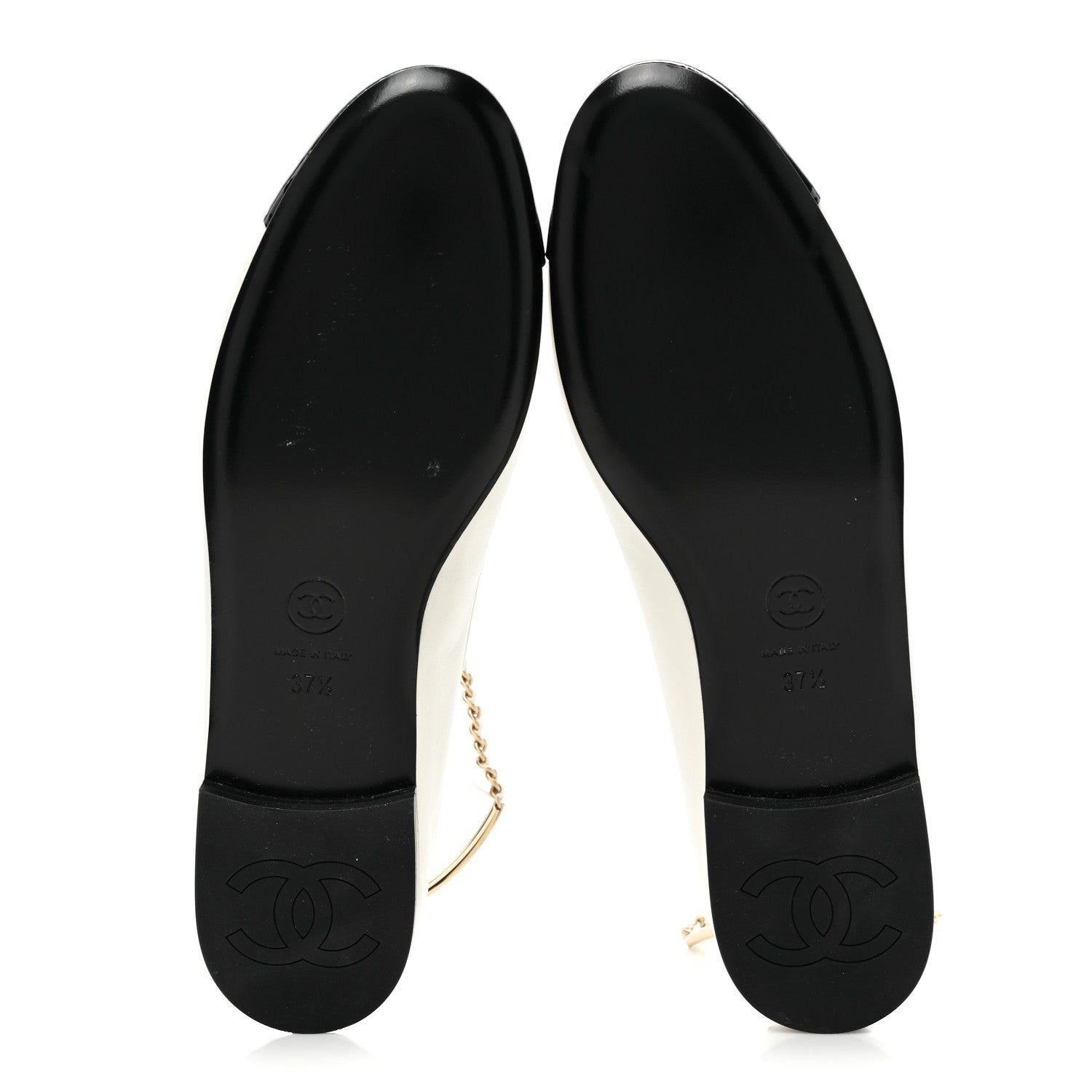 Chanel Lambskin Patent Calfskin Cap Toe Ankle Chain Ballerina Flats 37.5 White Black 5 of 9
