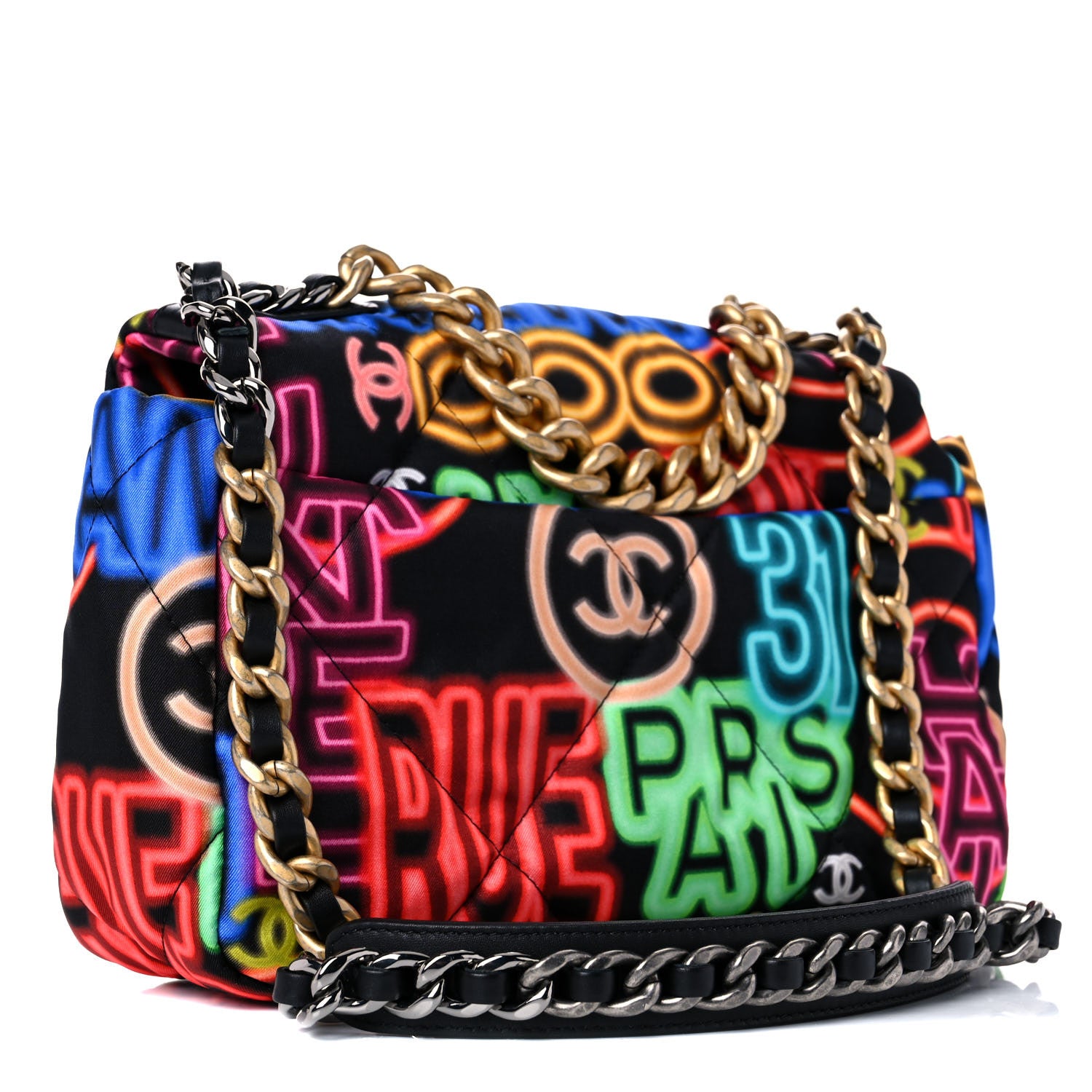 Chanel Fabric Printed Medium Chanel 19 Flap Black Multicolor 2 of 8
