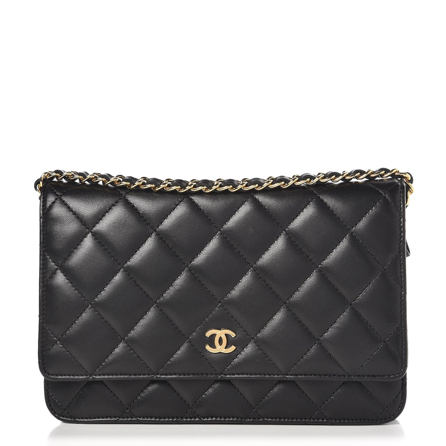 Lambskin Quilted Wallet On Chain WOC Black