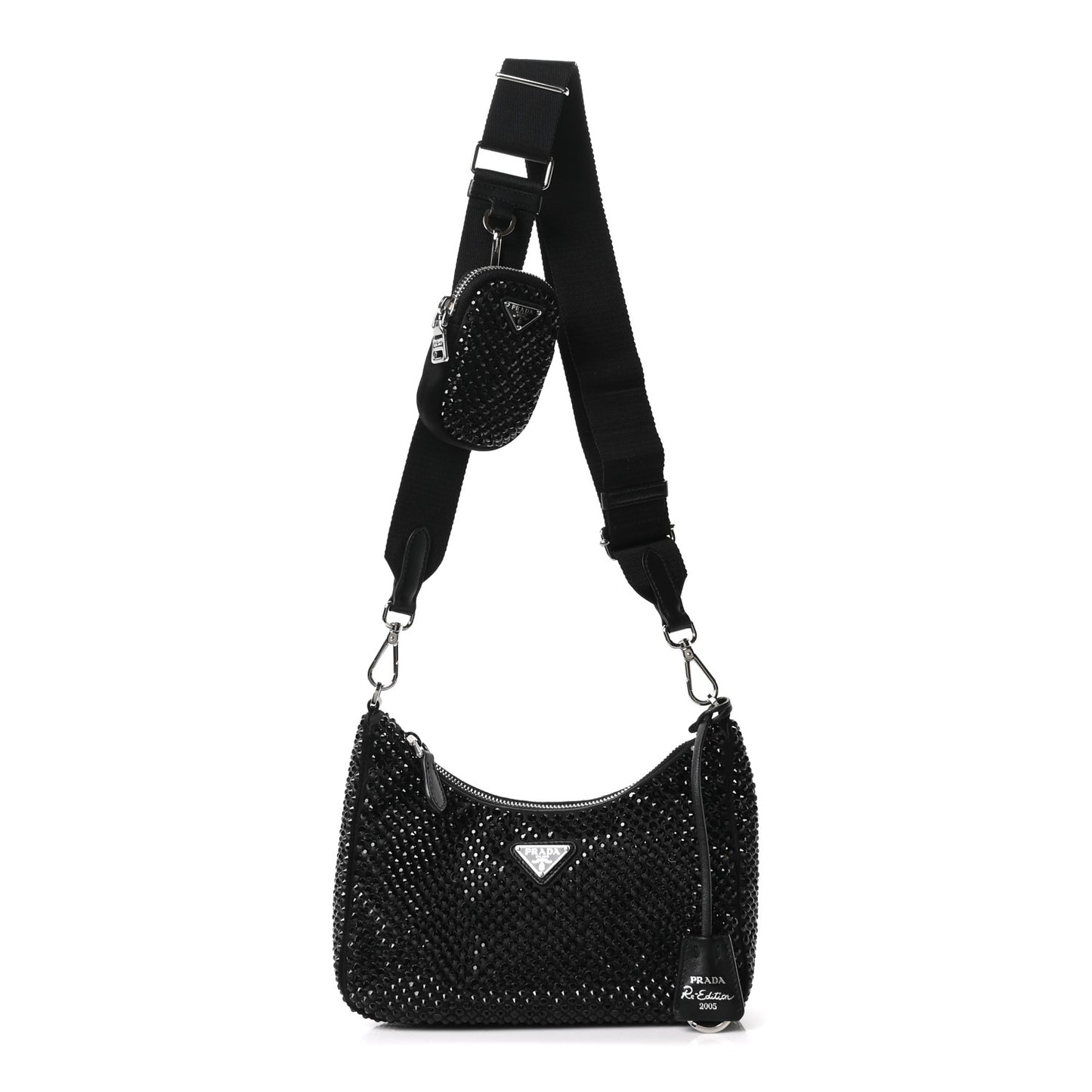 Satin Crystal Re-Edition 2005 Shoulder Bag Black