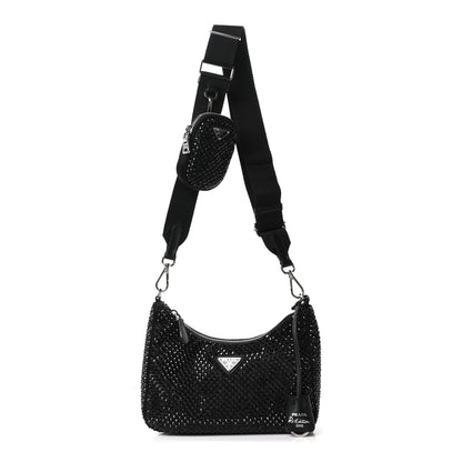 Prada Satin Crystal Re-Edition 2005 Shoulder Bag Black 1 of 9