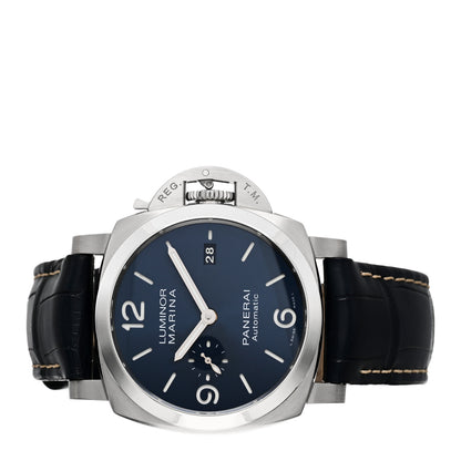 Panerai Stainless Steel Alligator 44mm Luminor Marina Automatic Watch Blue PAM01313 2 of 5