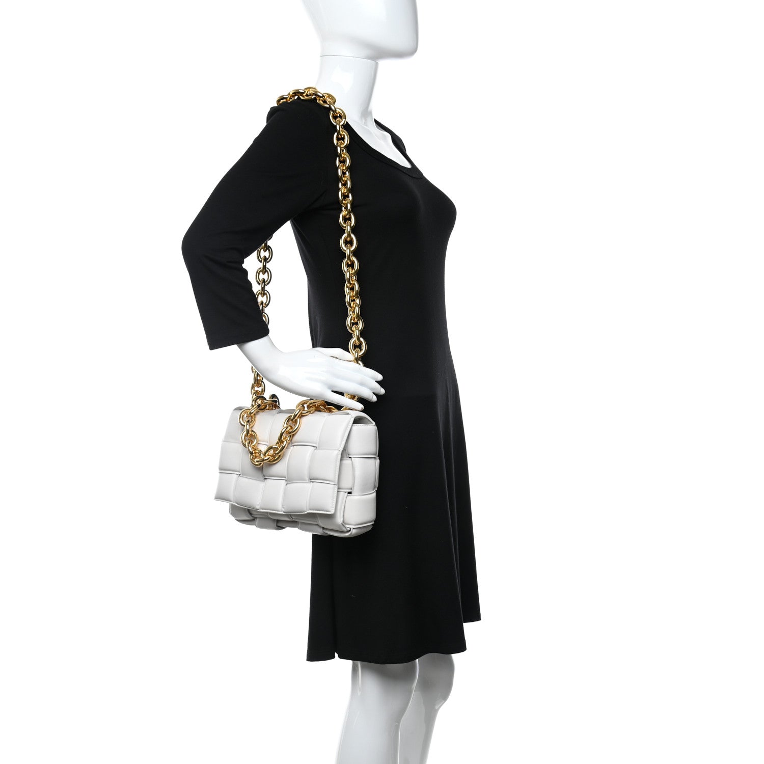 Bottega Veneta Lambskin Maxi Intreccio Padded Chain Cassette Crossbody Bag Chalk 2 of 9