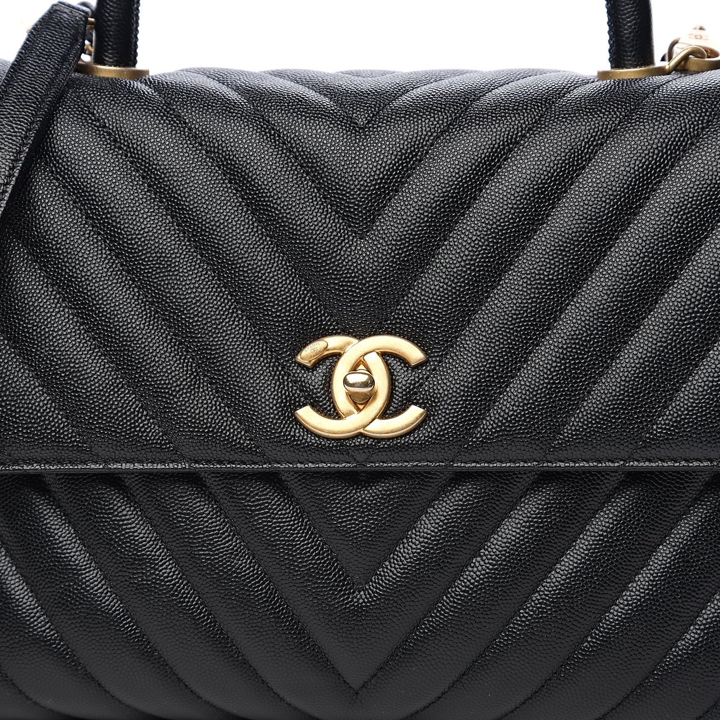 Caviar Chevron Quilted Medium Coco Handle Flap Black