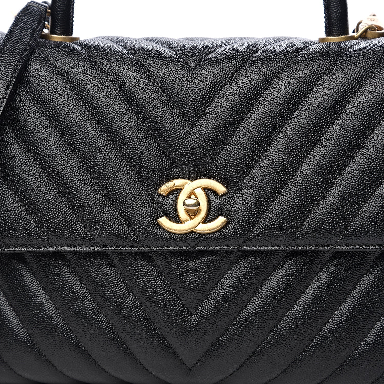 Chanel Caviar Chevron Quilted Medium Coco Handle Flap Black 7 of 9