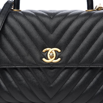 Chanel Caviar Chevron Quilted Medium Coco Handle Flap Black 7 of 9