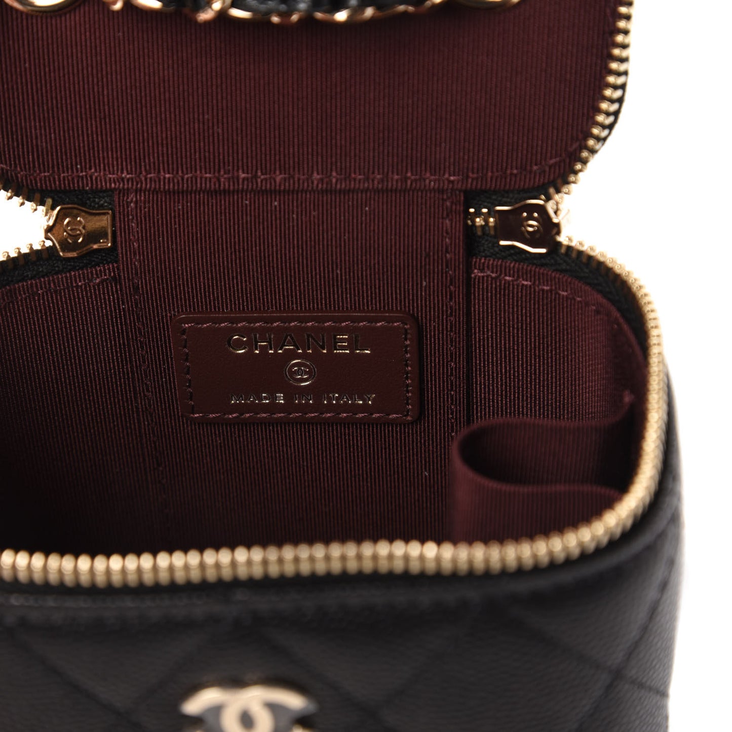 Caviar Quilted Mini Vanity Case With Chain Black