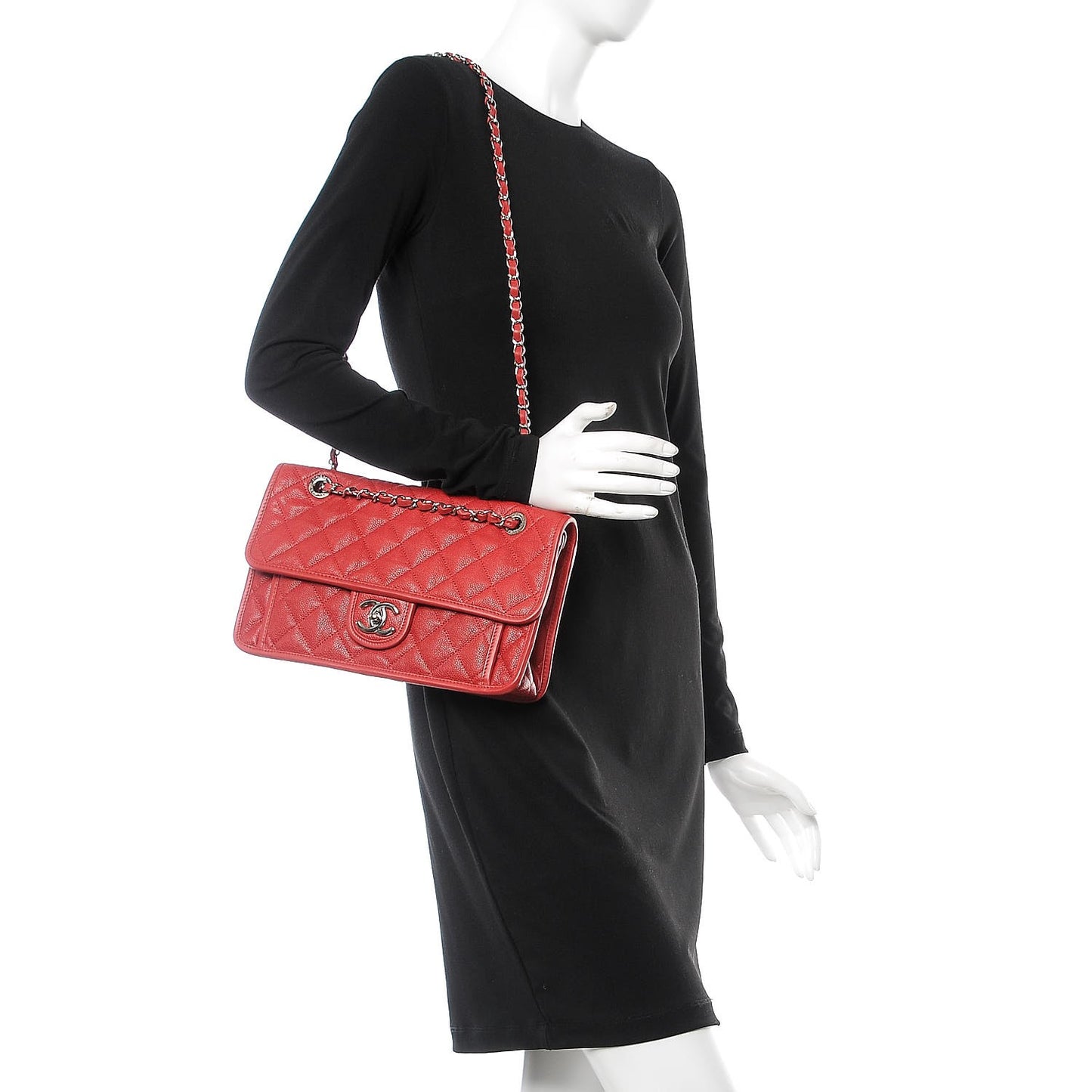 Caviar Quilted Medium French Riviera Flap Red