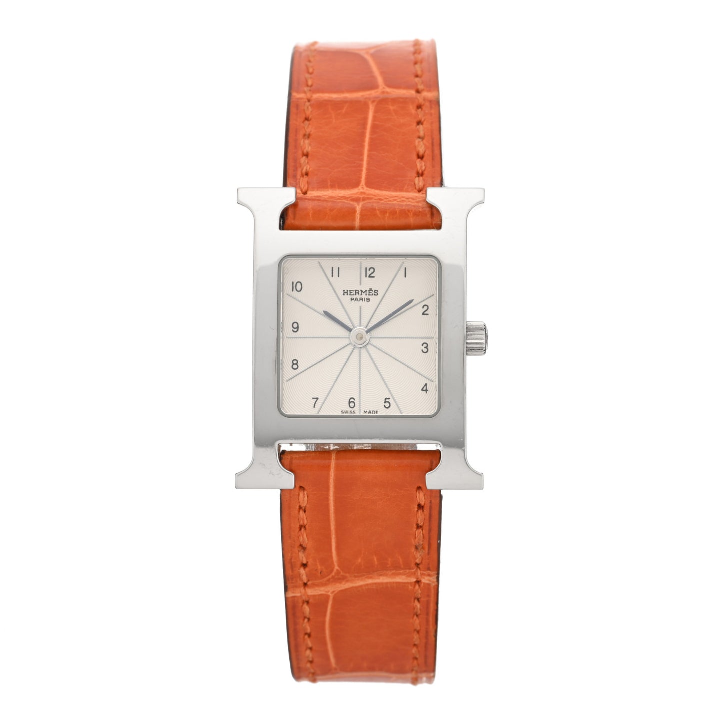 Stainless Steel Alligator 21mm Heure H Hour Quartz Watch Orange