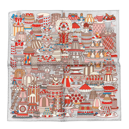 Hermes Silk La Patisserie Francaise Pocket Square Gris Perle Grenadine 1 of 5