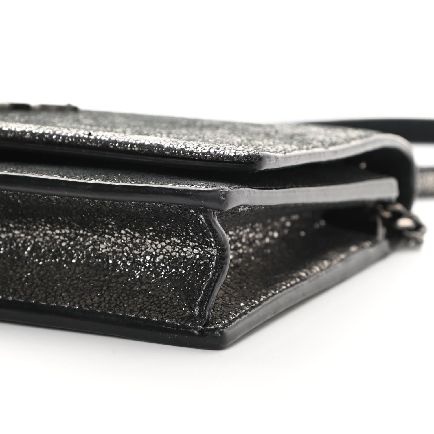 Saint Laurent Metallic Calfskin Classic Monogram Kate Tassel Chain Wallet Gun Metal 9 of 17