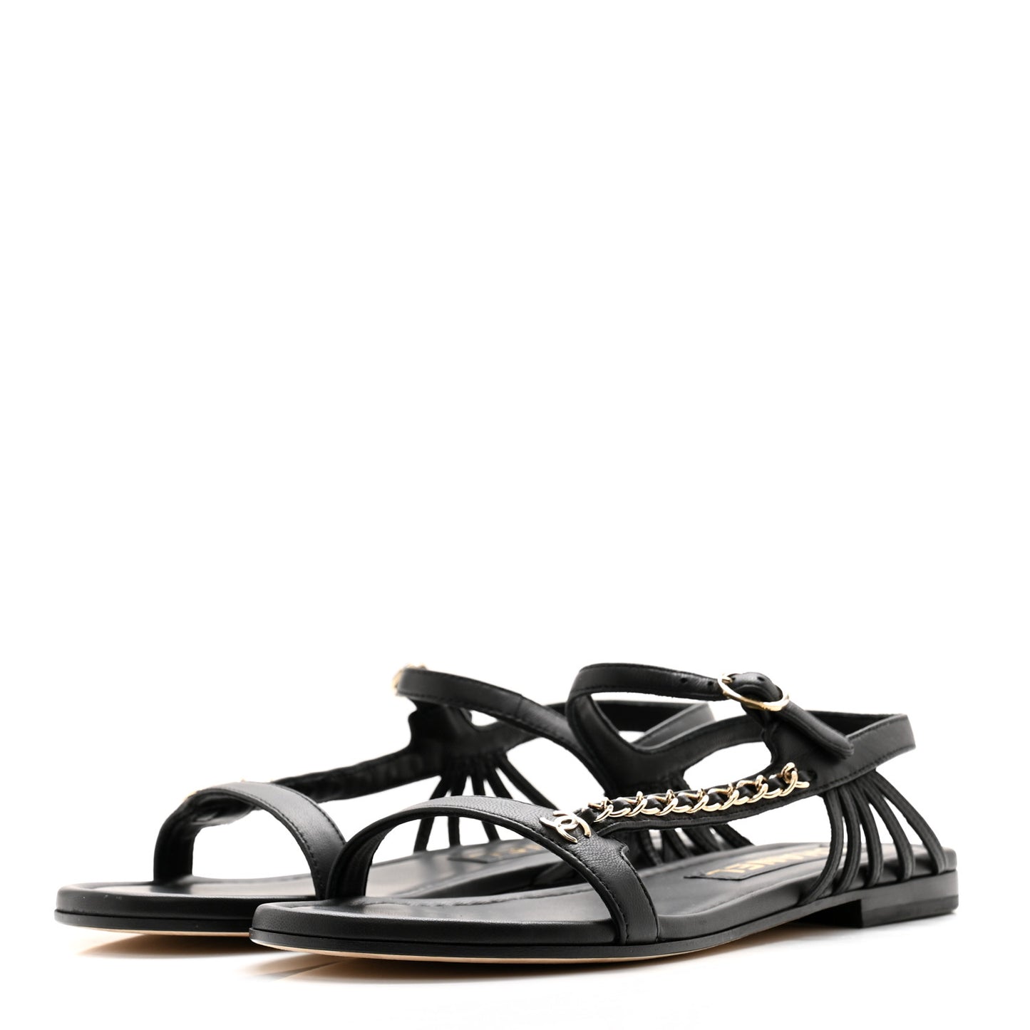 Lambskin Chain Sandals 39.5 Black