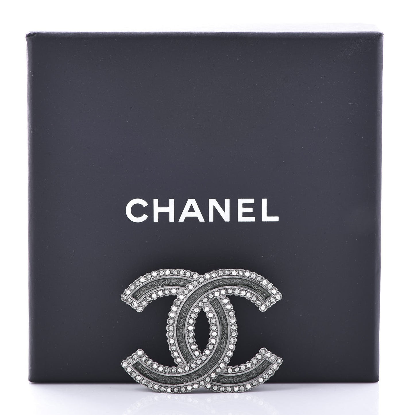 Crystal Glass CC Brooch Silver
