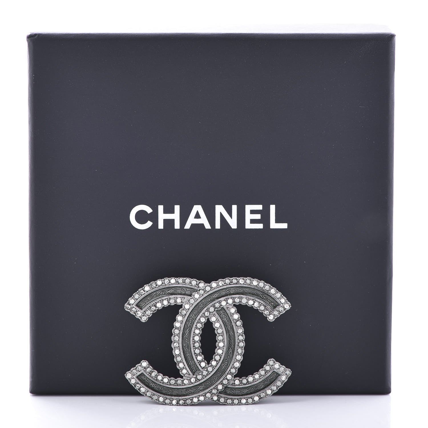 Chanel Crystal Glass CC Brooch Silver 4 of 4