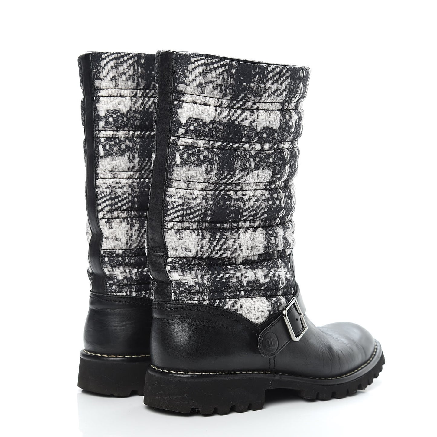 Calfskin Tweed Nylon Printed Boots 39 Black