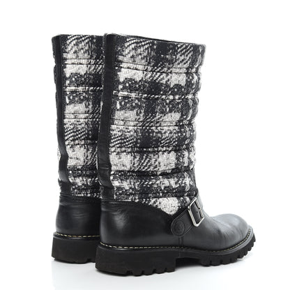 Chanel Calfskin Tweed Nylon Printed Boots 39 Black 4 of 12