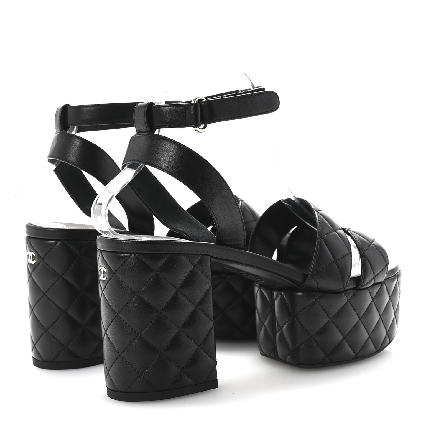 Lambskin Quilted Logo Platform Sandals 39 Black