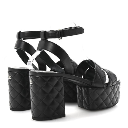 Chanel Lambskin Quilted Logo Platform Sandals 39 Black 5 of 10