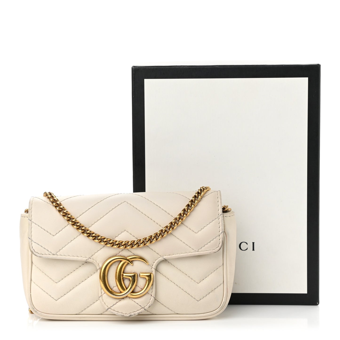 Calfskin Matelasse Super Mini GG Marmont Shoulder Bag White