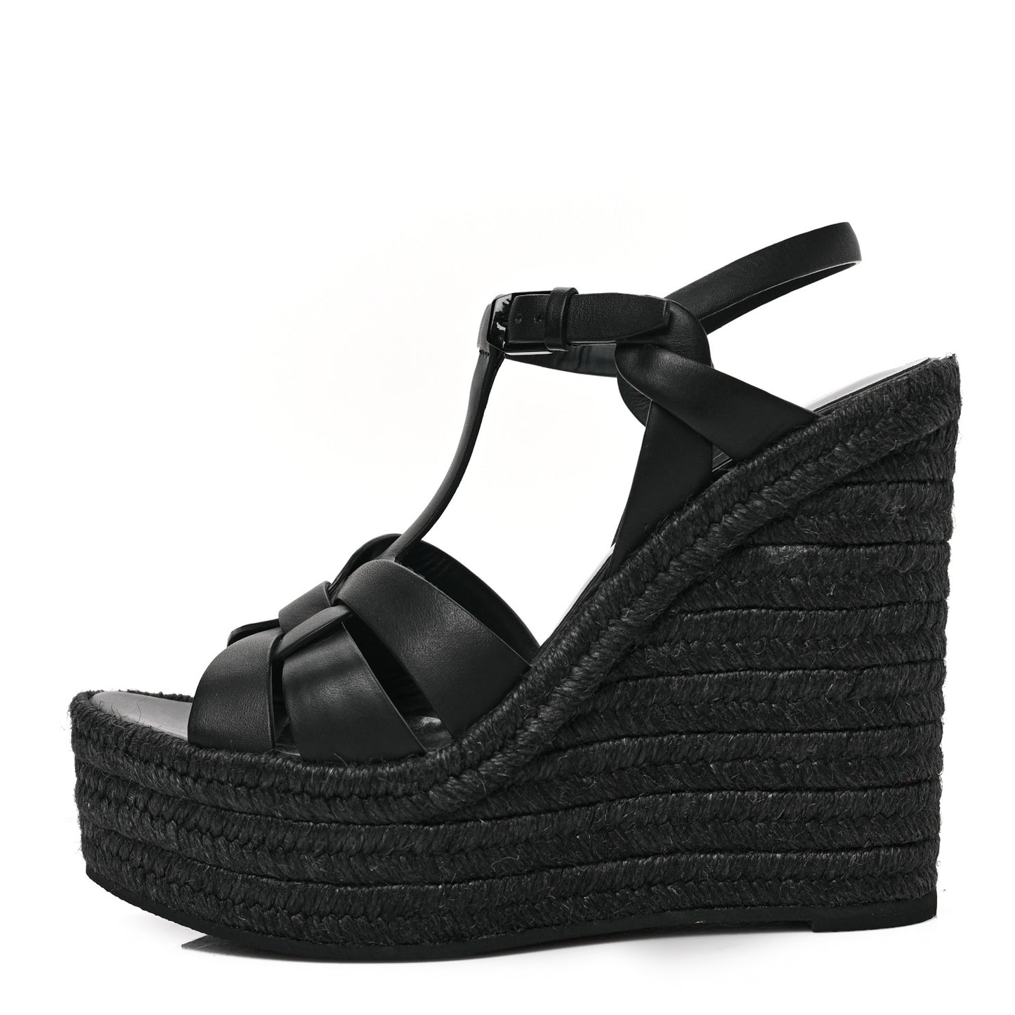 Calfskin Tribute 95 Platform Espadrille Wedge Sandals 37 Black