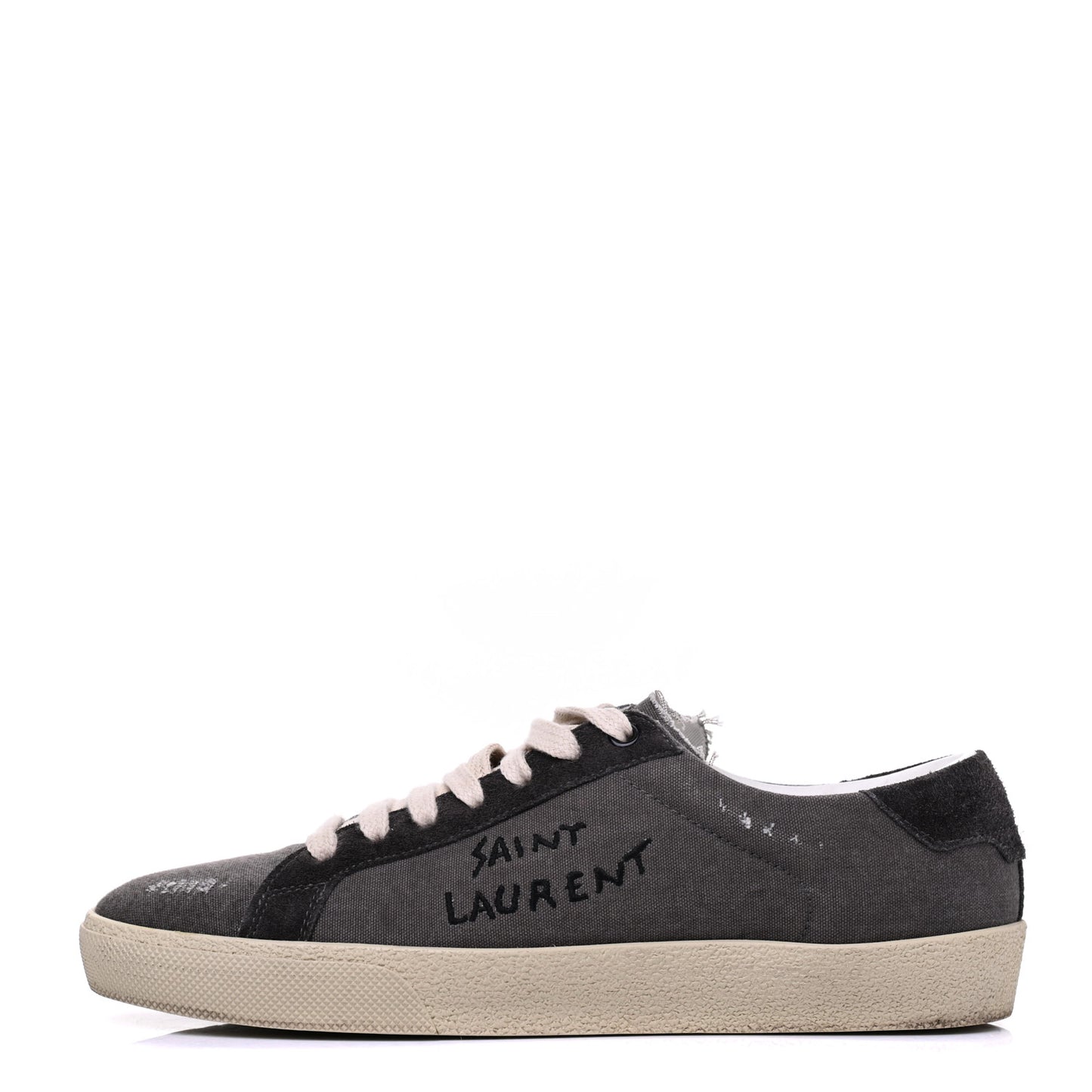 Destroyed Canvas Embroidered Womens Court Classic Sneakers 38 Black