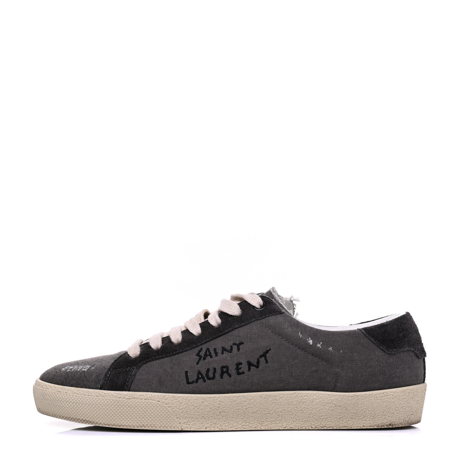 Saint Laurent Destroyed Canvas Embroidered Womens Court Classic Sneakers 38 Black 1 of 10