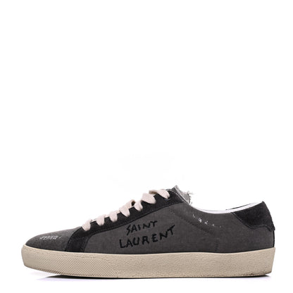 Saint Laurent Destroyed Canvas Embroidered Womens Court Classic Sneakers 38 Black 1 of 10