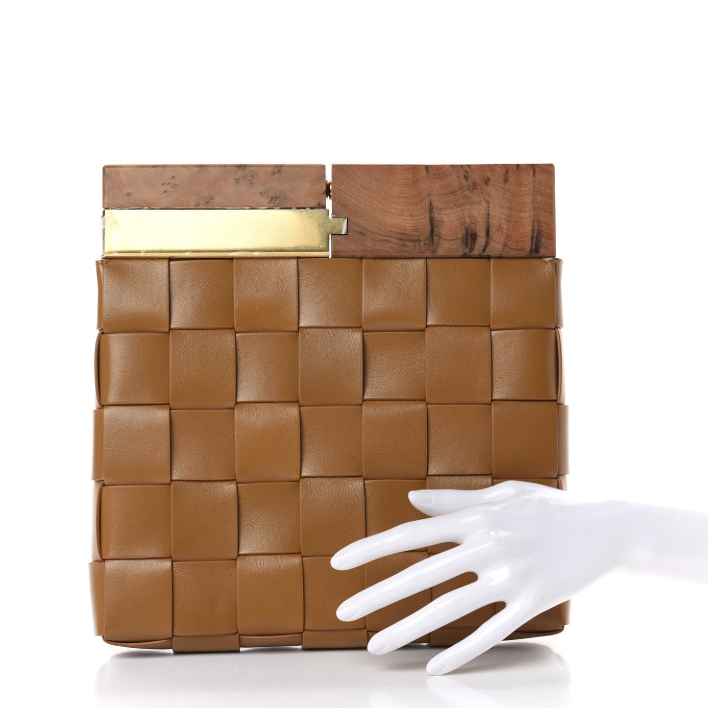 Nappa Intrecciato The Snap Clutch Camel Naturale