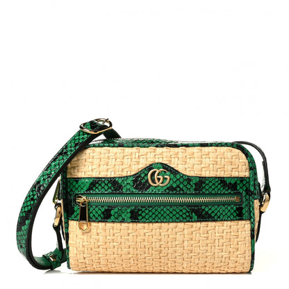Gucci Raffia Elaphe Mini Ophidia Shoulder Bag Natural New Shamarock 1 of 5