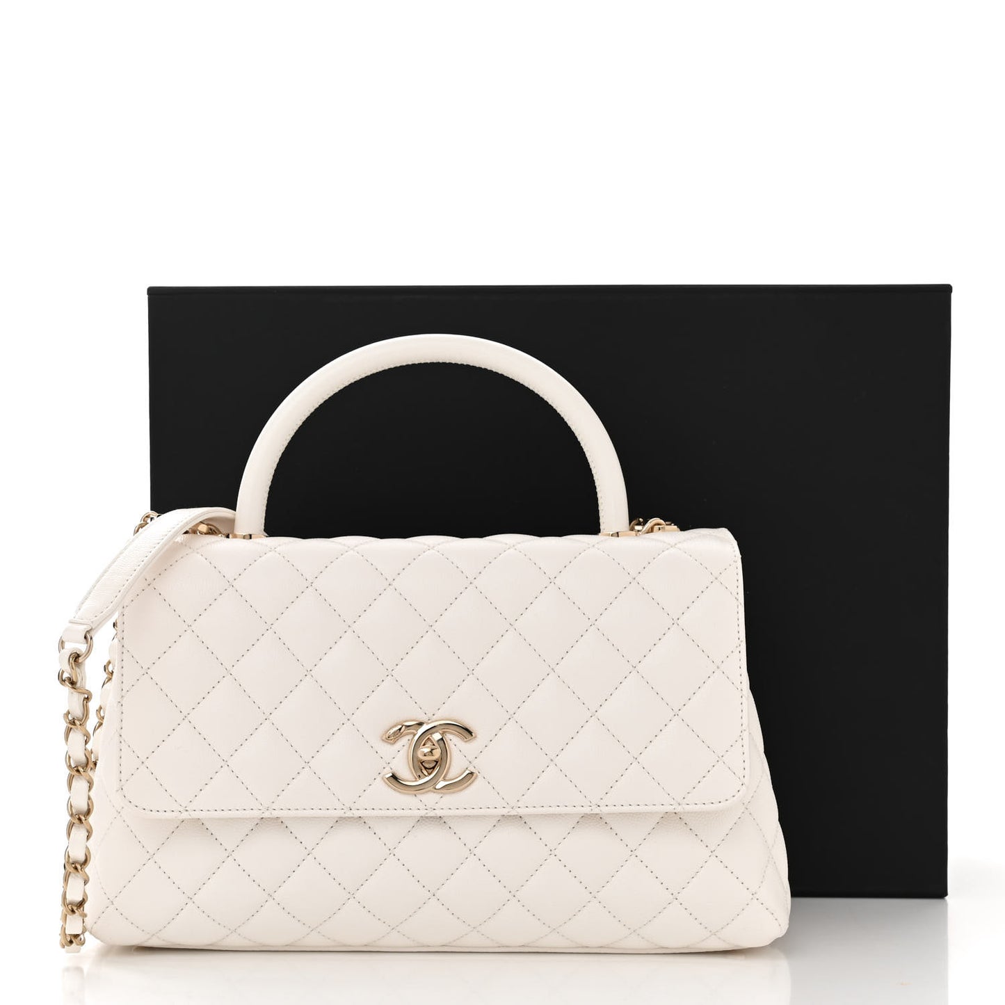 Caviar Quilted Small Coco Handle Flap White