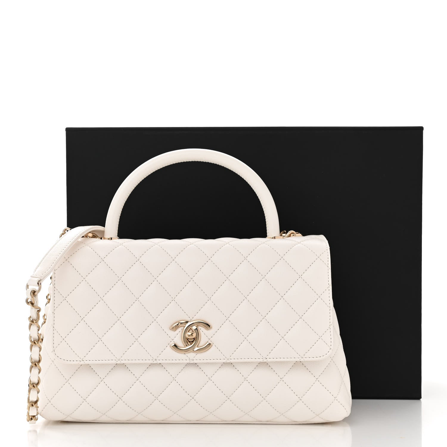 Chanel Caviar Quilted Small Coco Handle Flap White 11 of 11