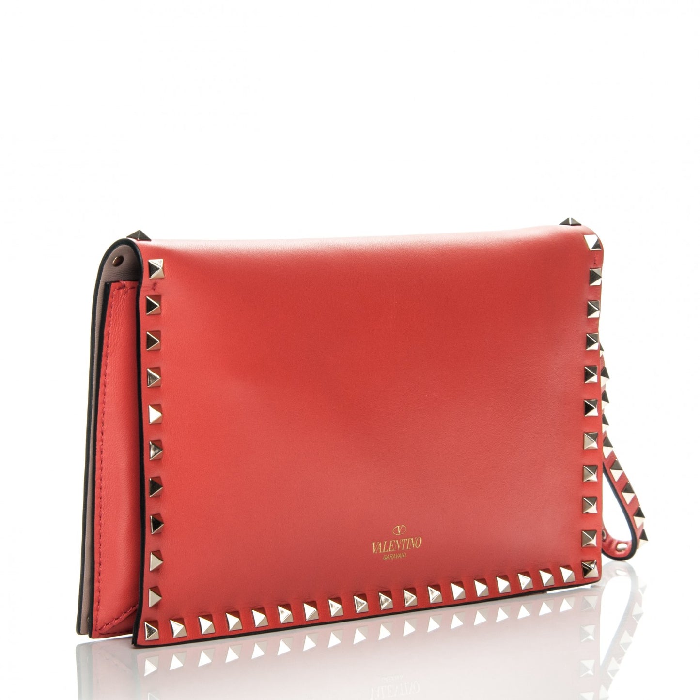 Nappa Rockstud Wristlet Clutch Deep Coral