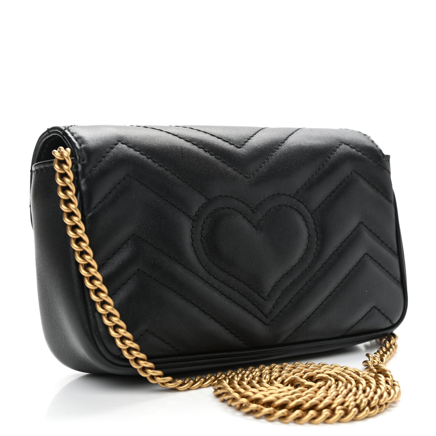 Calfskin Matelasse Super Mini GG Marmont Shoulder Bag Black