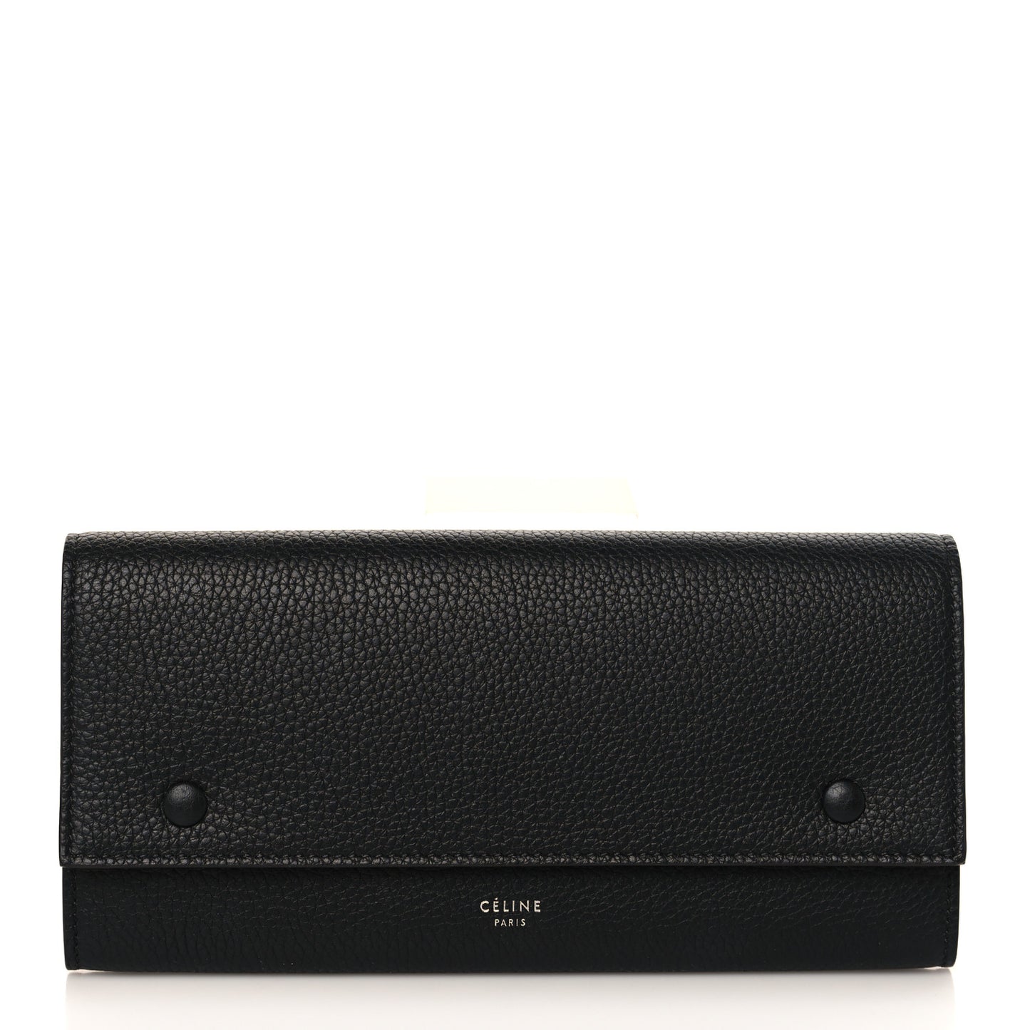 Drummed Calfskin Large Multifunction Flap Wallet Black