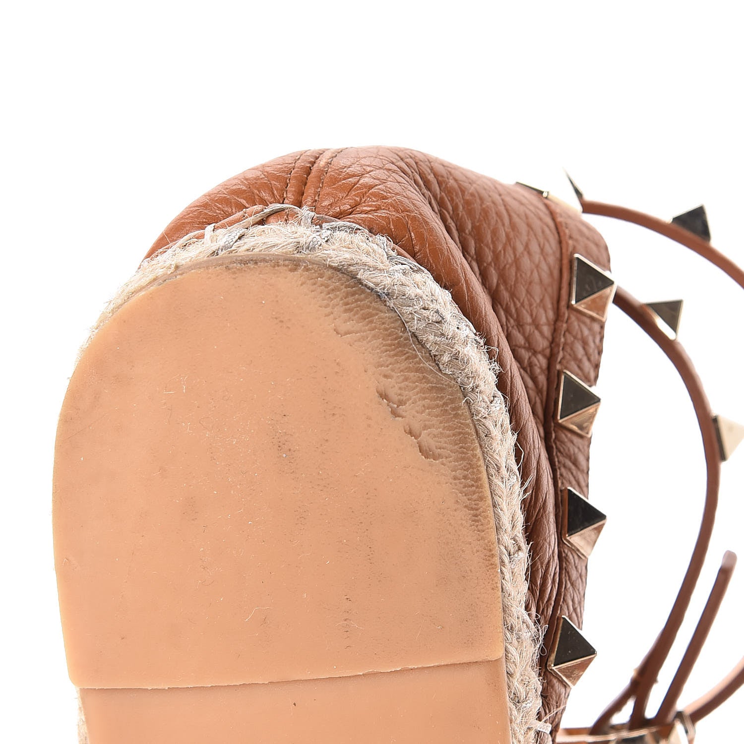 Valentino Garavani Grained Calfskin Rockstud Ankle Wrap Espadrille Flats 37 Cognac 14 of 17