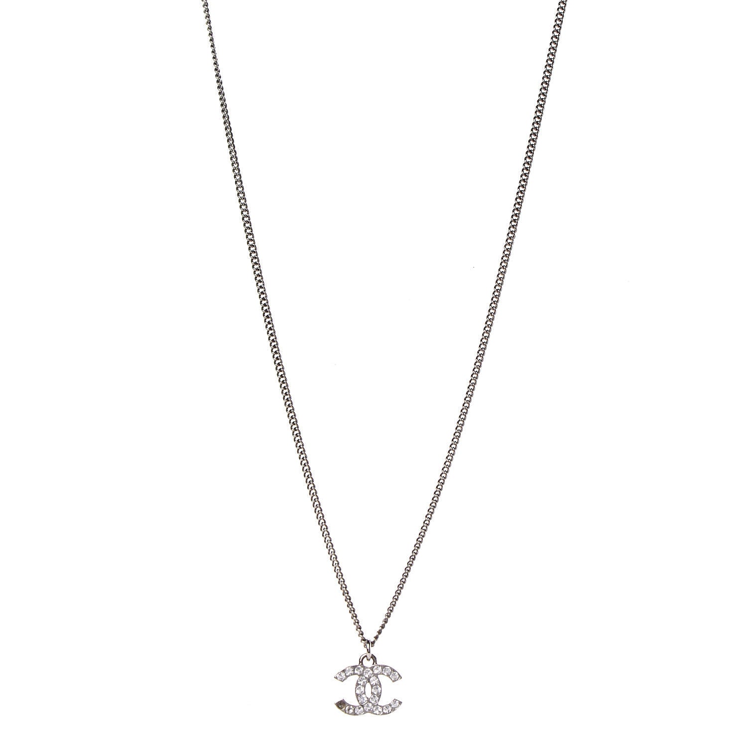 Chanel Crystal Timeless CC Necklace Silver 1 of 5