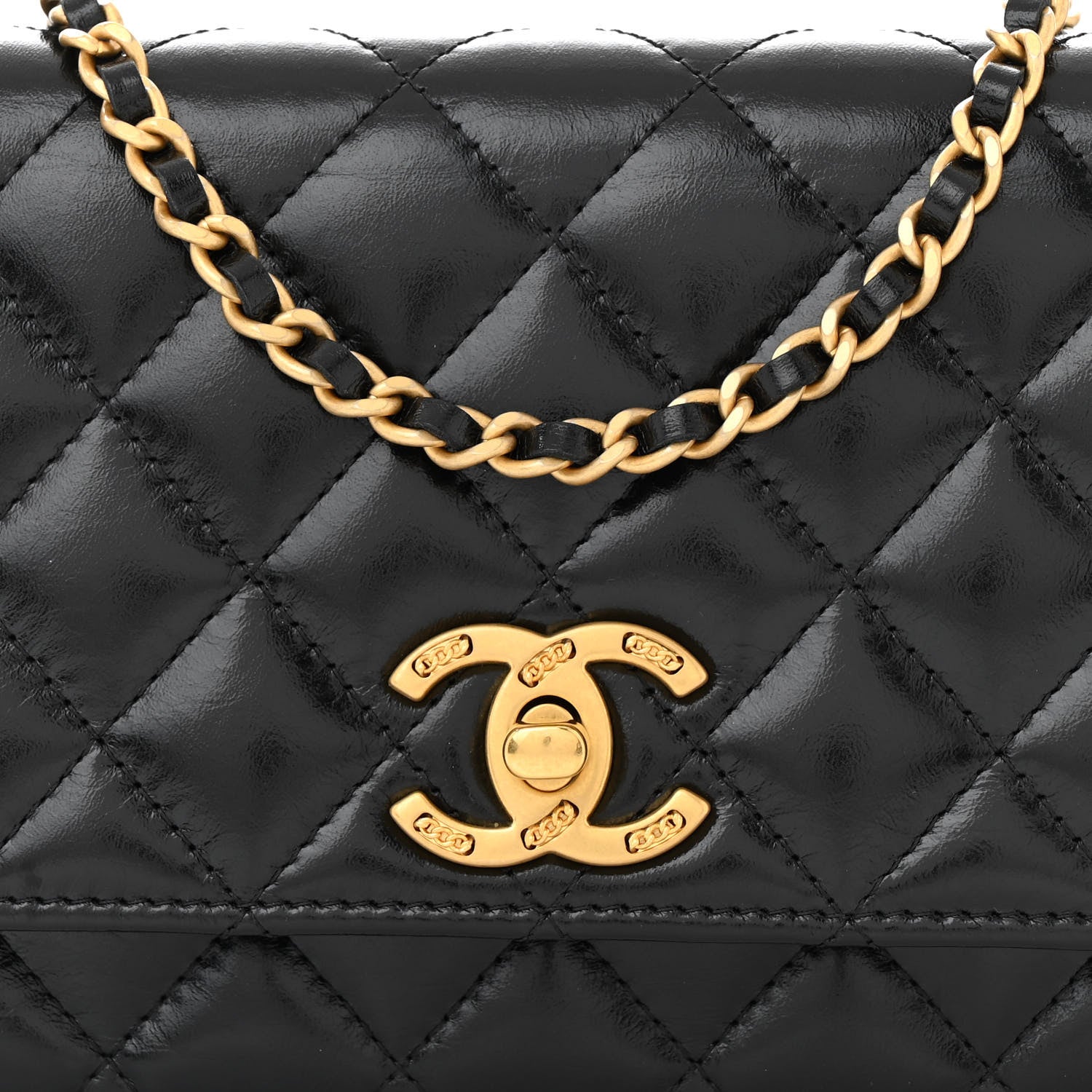 Chanel Shiny Calfskin Quilted Wallet On Chain WOC Black 9 of 11