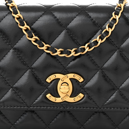 Chanel Shiny Calfskin Quilted Wallet On Chain WOC Black 9 of 11