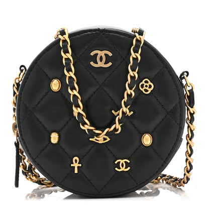 Chanel Lambskin Quilted Egyptian Amulet Round Clutch With Chain  Black 1 of 10