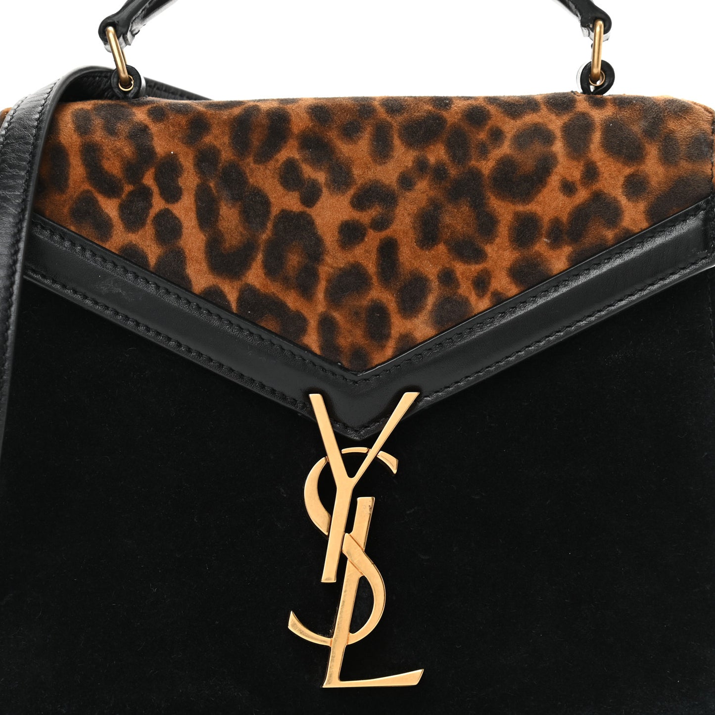 Suede Leopard Print Mini Classic Monogram Cassandra Top Handle Manto Naturale Black