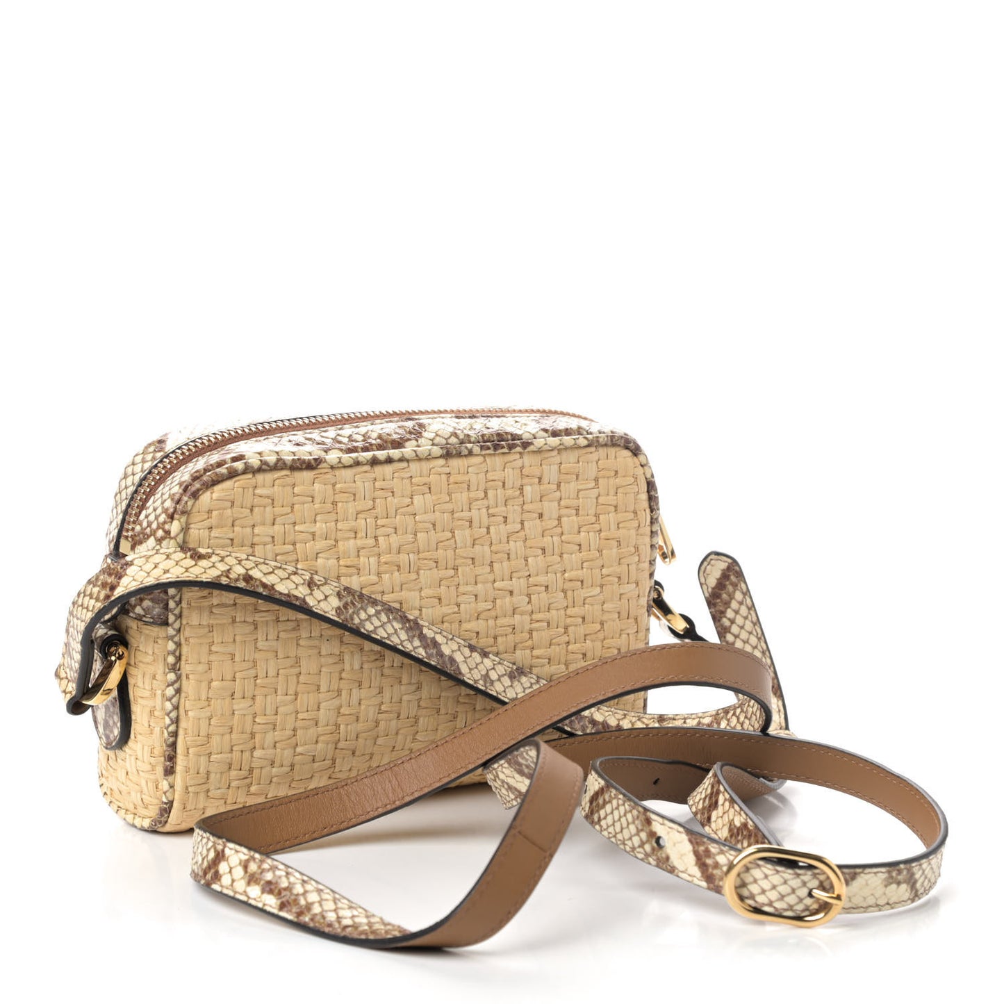 Raffia Elaphe Mini Ophidia Shoulder Bag Natural Cream Brown