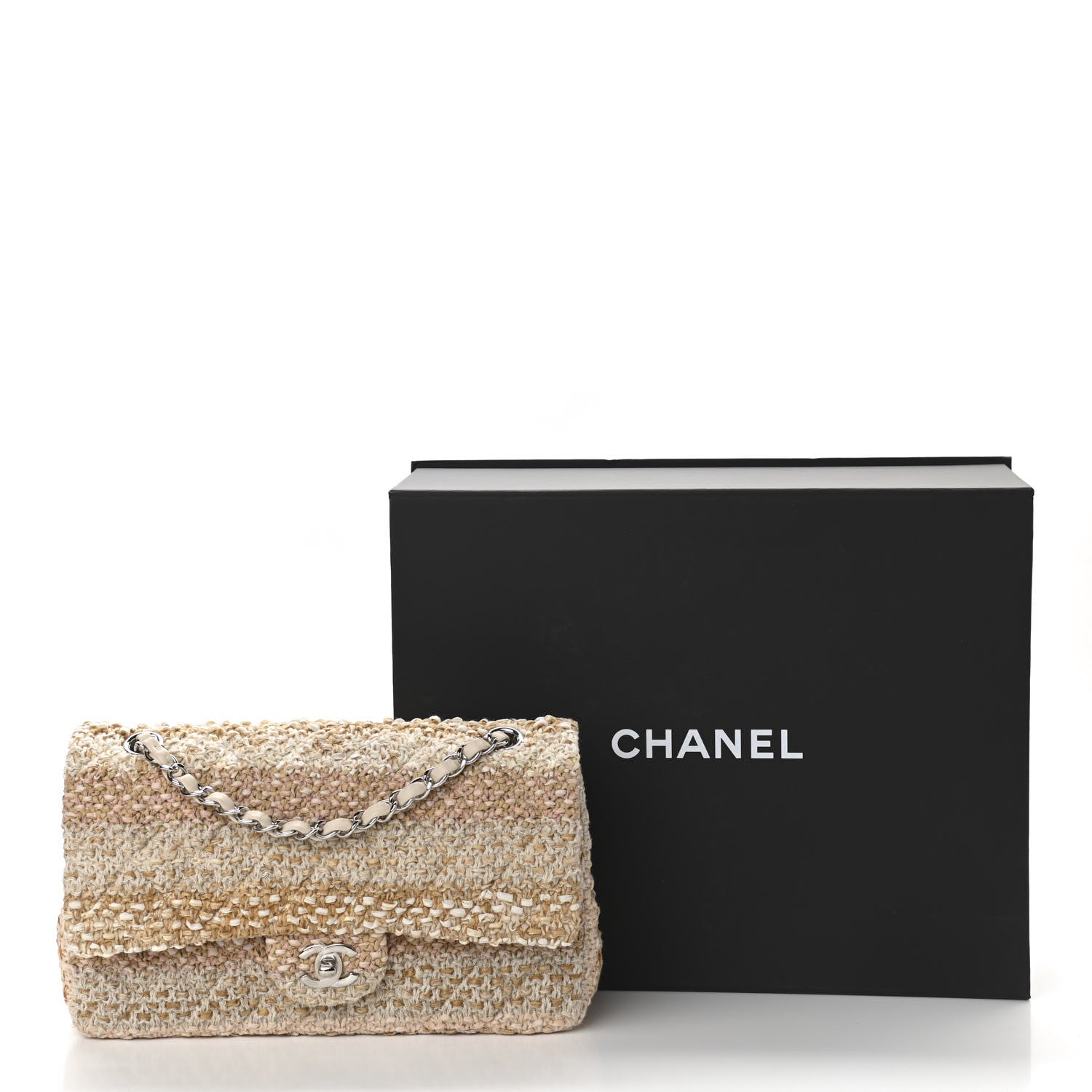 Chanel Tweed Quilted Medium Double Flap Beige Ecru Pink 11 of 11