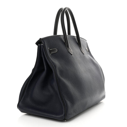Hermes Togo Bi Color Horseshoe Birkin 40 Bleu Nuit Black 3 of 16