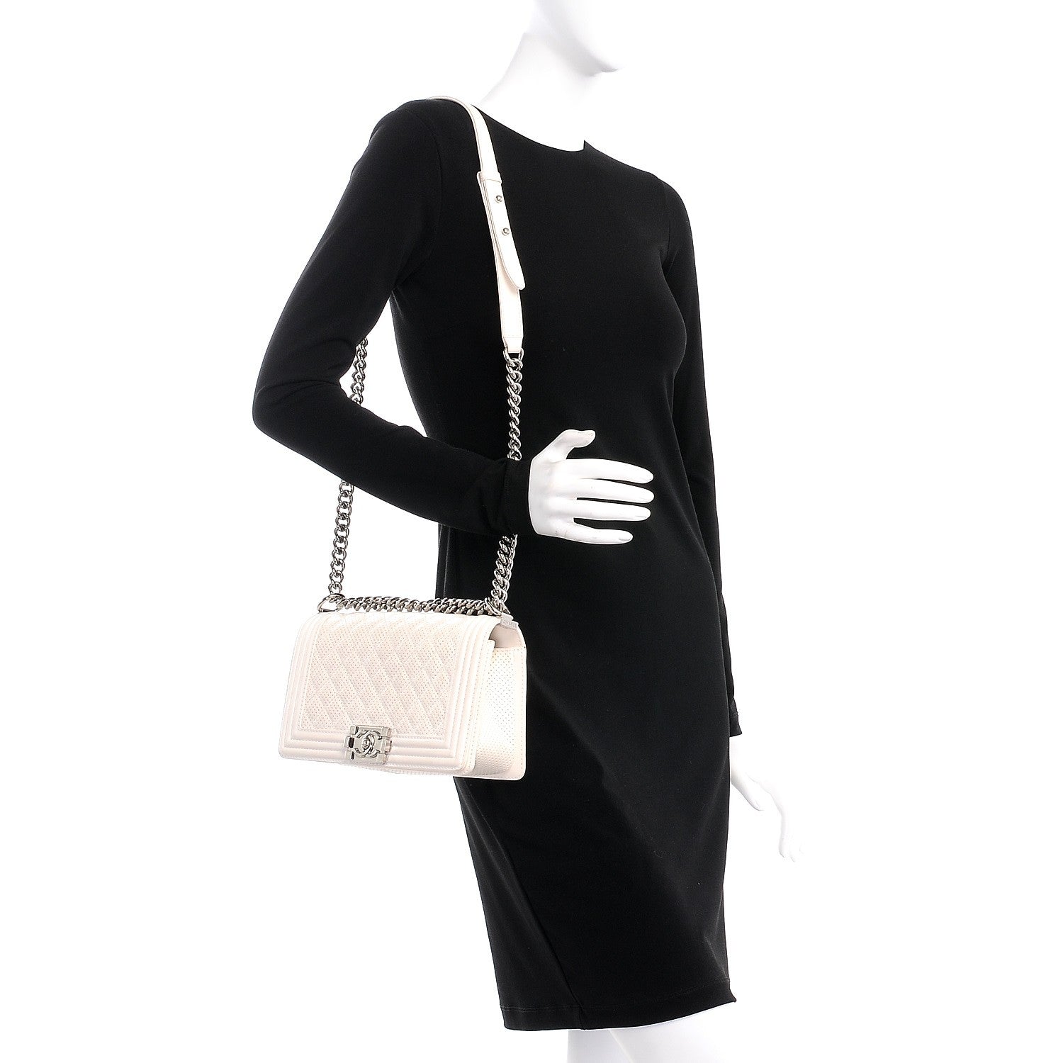 Chanel Lambskin Perforated Medium Boy Flap White 2 of 14