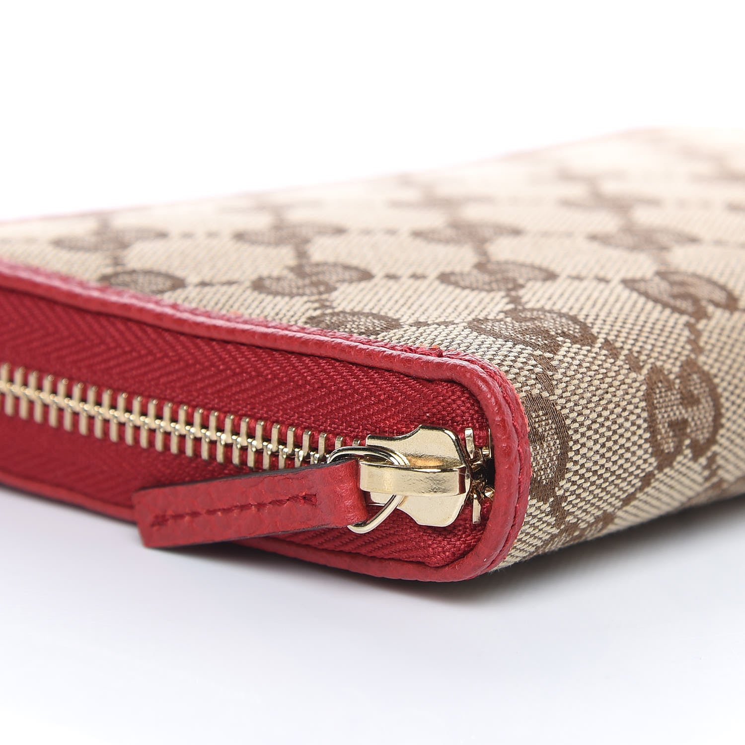 Gucci Monogram Dollar Calfskin Zip Around Wallet Beige Ebony Rosso 8 of 11